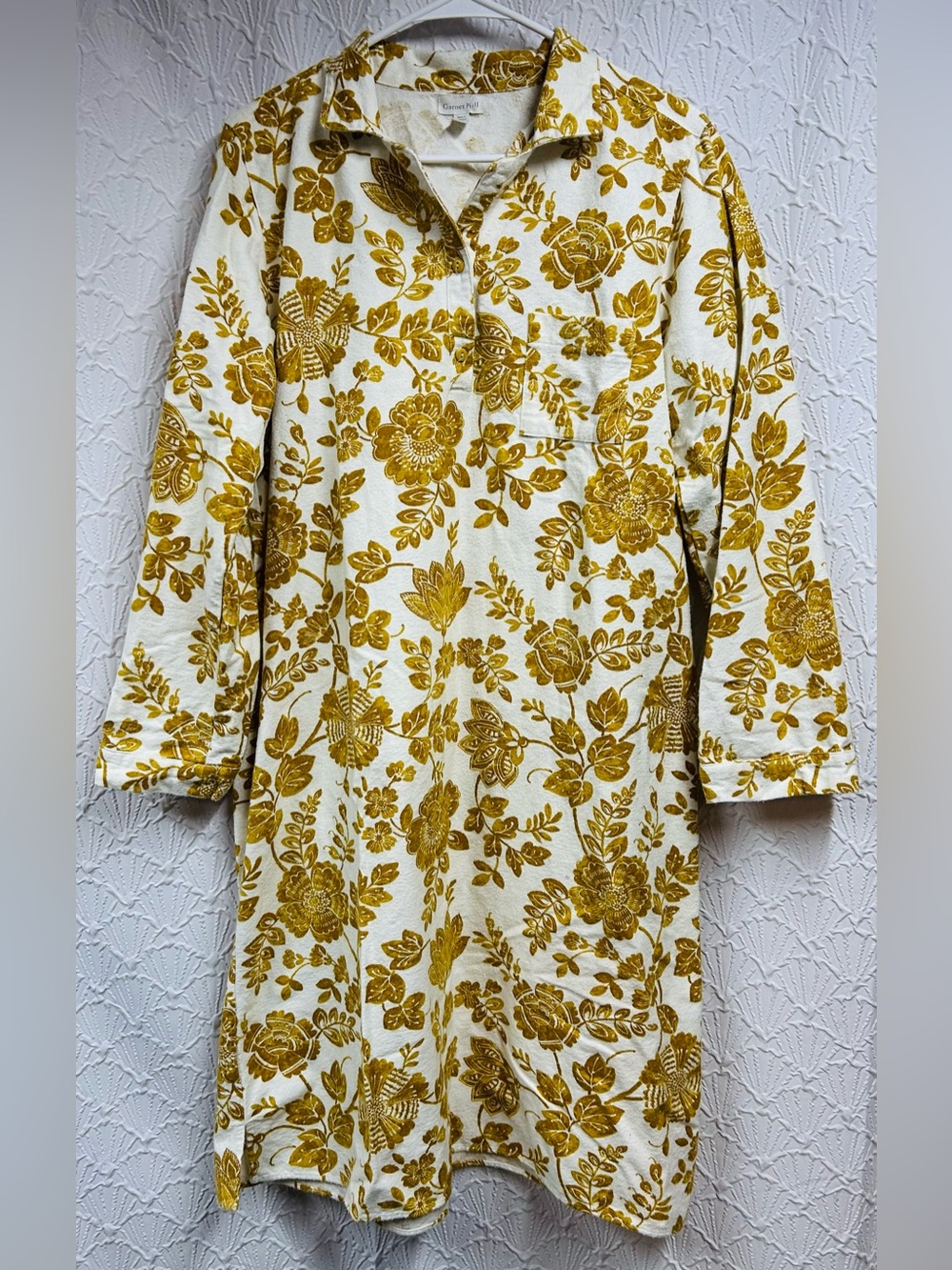 Garnet Hill 100% Organic Cotton Gold and Cream Nightgown